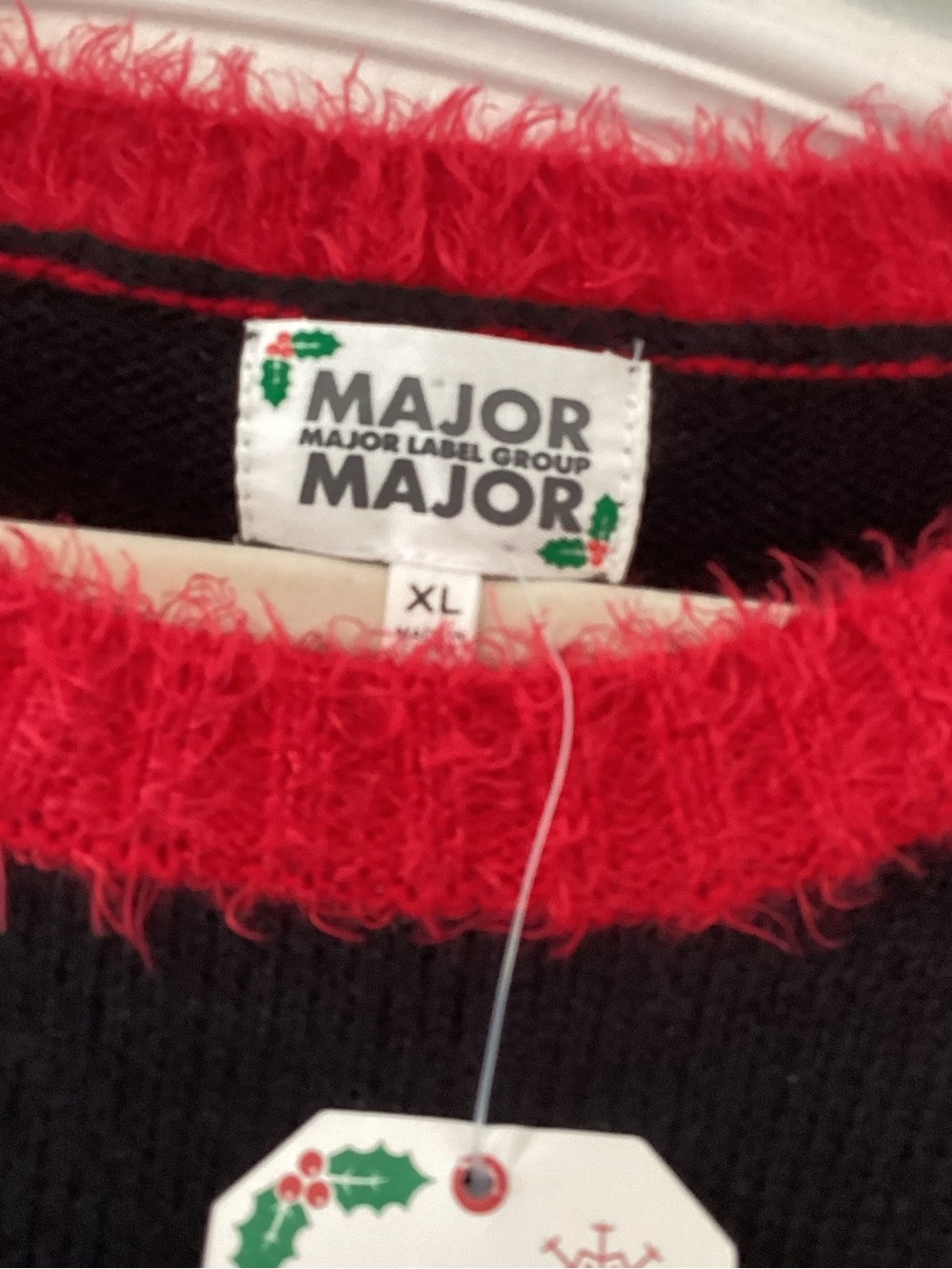 Black Teddy Holiday Sweater with Red Trim XL BNWT - Picture 3 of 5